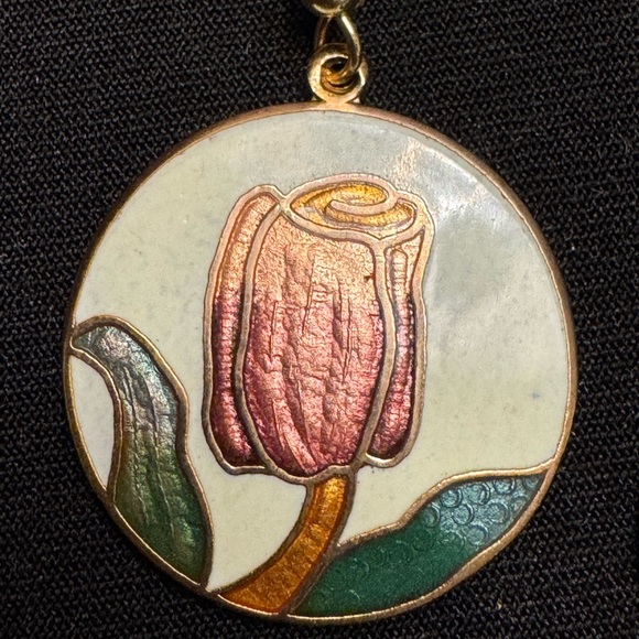 Art Nouveau Inspired Enamel Drop Earrings - Picture 3 of 5